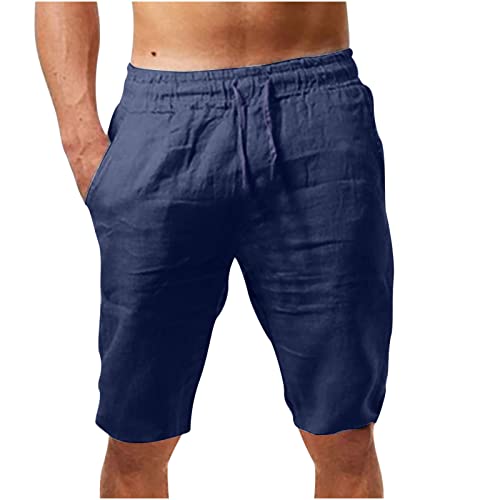 BFSWL Kurz Hosen Herren Sommer Leinenhose Elastische Taille Shorts Bermuda Sommerhose Herren-Shorts mit Tunnelzug Holiday Strandhose Sport Freizeithose Leinen Pants Men Stoffhose Geschenke für Männer von BFSWL