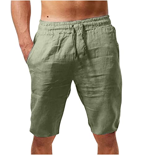 BFSWL Kurz Hosen Herren Sommer Leinenhose Elastische Taille Shorts Bermuda Sommerhose Herren-Shorts mit Tunnelzug Holiday Strandhose Sport Freizeithose Leinen Pants Men Stoffhose Geschenke für Männer von BFSWL