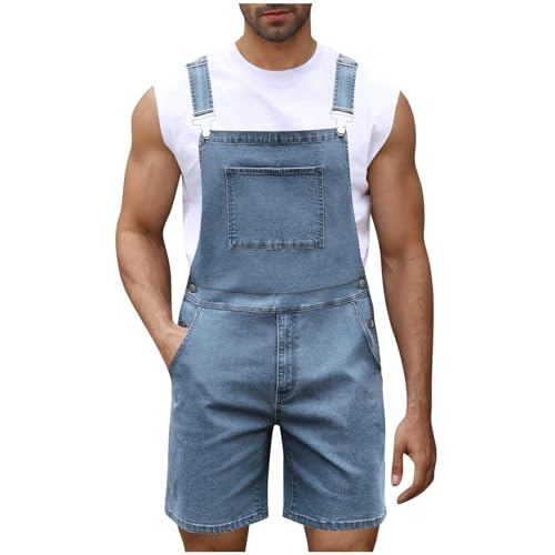 BFSWL Latzhose Herren Kurz Jeans – Sommer Stretch Denim Overall – Casual Einfarbig Jumpsuit – Verstellbare Rompers Jeans Shorts von BFSWL