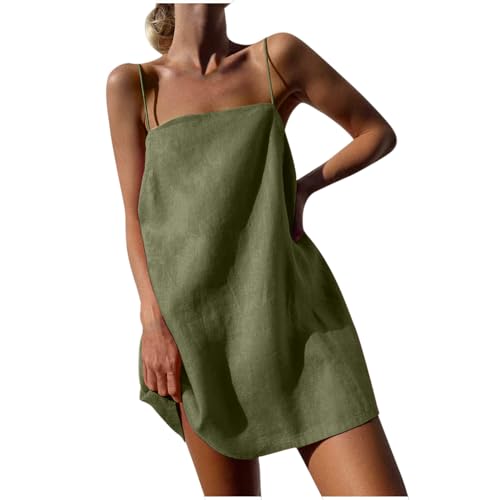 Lustige Geschenke Trägerkleid Damen Ärmellos Leinen Sommerkleid Schulterfrei Mini Leinenkleid Spaghetti Rückenfrei Strandkleid Einfarbig Knielang Minikleid Urlaub Sommer Kleid Strand von BFSWL