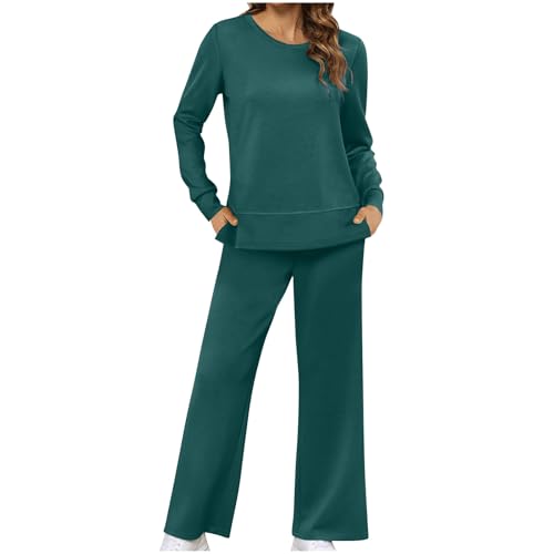 BFSWL Meine Bestellungen Anzeigen Hausanzug Damen Set Einfarbig Rundhals Freizeitanzug Langarmshirt Freizeithose 2 Stück Langarm Pullover + Palazzo Hose Zweiteiler Freizeit Jogginganzug von BFSWL