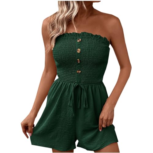 BFSWL Meine Bestellungen Anzeigen Jumpsuit Damen Sommer Kurz Overall Elastische Wickelbrust Romper Schulterfrei Einteiler Shorts Ärmellos Rückenfrei Playsuit Patchwork Onesie mit von BFSWL