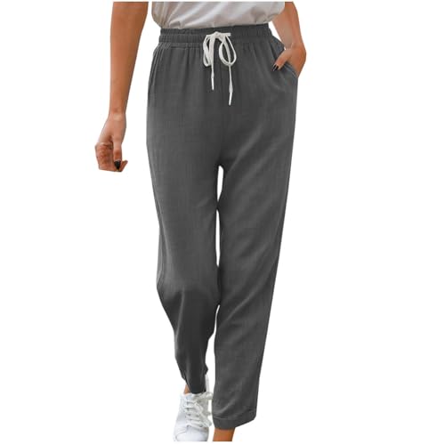 BFSWL Meine Bestellungen Anzeigen Leinenhose Damen Sommer Musselin Hose Luftig Hohe Taille Stoffhose Freizeit Leinen Sommerhose Weites Bein Strandhose Leichte Freizeithose Linen Pants von BFSWL