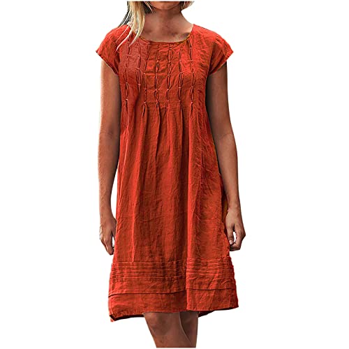 BFSWL Musselin Kleid Damen Sommer Plissee Leinenkleid Große Größen Sommerkleid Kurzarm Leinen Tunika Kleid Freizeit Knielang Strandkleid Leichte Blusenkleid Einfarbig Freizeitkleid Urlaub Hemdkleid von BFSWL