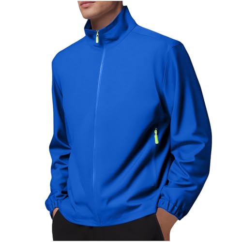 BFSWL Outdoor Jacken für Herren Wasserdicht Atmungsaktiv – Leichte Regenjacke Ohne Kapuze – Outdoor Einfarbig Windjacke für Camping Angeln Wandern von BFSWL
