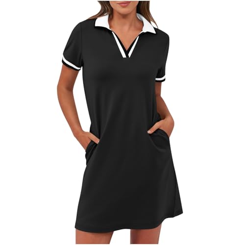Polokleid Damen Knielang Tenniskleid Kurzarm Golfkleid Sommer Freizeitkleid Outdoor Sportkleid Einfarbig Minikleid Freizeit Shirtkleid Kurze Sommerkleid Für Sport Tennis Golf Baseball von BFSWL