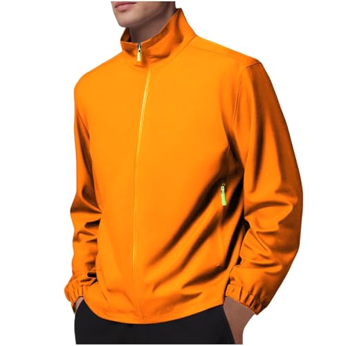 BFSWL Regenjacke Herren Wasserdicht Atmungsaktiv – Leicht Windjacke Ohne Kapuze – Dünne Reißverschluss Funktionsjacke – Outdoor Softshelljacke für Camping Angeln Wandern von BFSWL