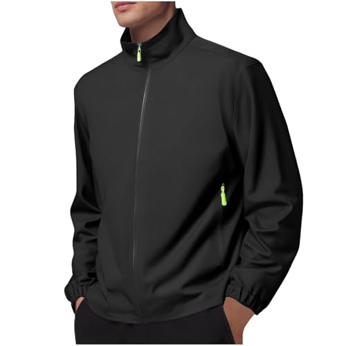 BFSWL Regenjacke Herren Wasserdicht Atmungsaktiv – Leicht Windjacke Ohne Kapuze – Dünne Reißverschluss Funktionsjacke – Outdoor Softshelljacke für Camping Angeln Wandern von BFSWL