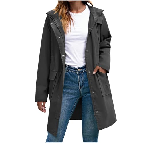 BFSWL Regenmantel Damen Wasserdicht Leicht Trenchcoat Damen Lang Wasserdicht Regenjacke Leichte Atmungsaktiv Regenmantel Herbst Übergangsjacke Outdoor Funktionsjacke Dünn Kapuzenjacke von BFSWL