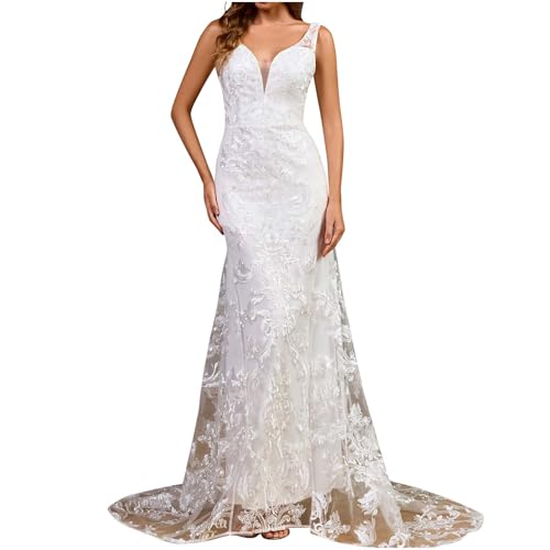 BFSWL Sexy Rückenfrei Brautkleid Meerjungfrau mit Schleppe Lang Eng Weißes Spitzen Hochzeitskleid Figurbetontes Brautkleider Standesamt Kleid Prinzessin Hochzeitskleider Brautmode BFSWL Sexy Rückenfrei Brautkleid Meerjungfrau mit Schleppe Lang Eng Weißes Spitzen Hochzeitskleid Figurbetontes Brautkleider Standesamt Kleid Prinzessin Hochzeitskleider Brautmode von BFSWL