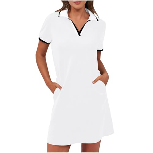 BFSWL Shirtkleid Damen Knielang Polokleid Kurzarm Freizeitkleid Sommer Sportkleid Outdoor Golfkleid Freizeit Sommerkleid Kurze Tenniskleid Einfarbig Minikleid Modisch Sport Kleid von BFSWL