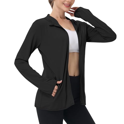 Sommerjacke Damen Leicht Elegant Langarm UV Shirt Sommer Sonnenschutz Laufjacke Atmungsaktiv Sun Hoodie UV-Schutz Sportjacke Outdoor Windjacke Dünne Wanderjacke Kapuzenjacke Sportshirt von BFSWL