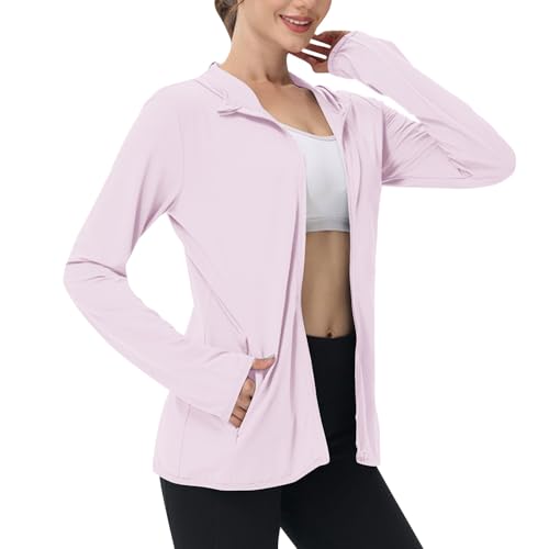 Sportshirt Damen Langarm UV-Schutz Wandershirt Sommer Zip Sun Hoodie Sonnenschutz Sommerjacke leichte UV Shirt Sportjacke Atmungsaktiv Laufjacke Outdoor Windjacke Dünne Wanderjacke von BFSWL
