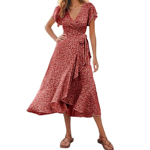 BFSWL Strandkleider Damen Sommer Luftig Midi – Fließend Rüschen Kurzarm Wickelkleid – V-Ausschnitt Boho Sommerkleid BFSWL Strandkleider Damen Sommer Luftig Midi – Fließend Rüschen Kurzarm Wickelkleid – V-Ausschnitt Boho Sommerkleid von BFSWL