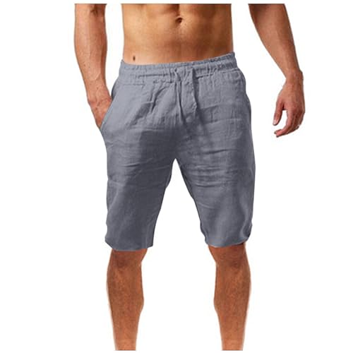 BFSWL Taufgeschenke Jungen Kurz Hosen Herren Sommer Leinenhose Elastische Taille Shorts Bermuda Sommerhose Herren-Shorts mit Tunnelzug Holiday Strandhose Leichte Freizeithose Leinen Pants von BFSWL