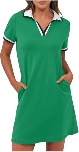 Tenniskleid Damen Freizeit Sommerkleid Kurzarm Tennis Polokleid Sommer Knielang Golfkleid Einfarbig Sportkleid mit Taschen Outdoor Freizeitkleid Für Sport Tennis Golf Baseball von BFSWL