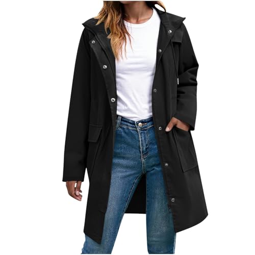 BFSWL Trenchcoat Damen Lang Wasserdicht Regenjacke Leichte Atmungsaktiv Regenmantel Herbst Übergangsjacke Outdoor Funktionsjacke Dünn Kapuzenjacke von BFSWL