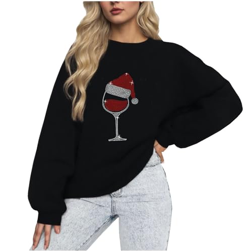 BFSWL Weihnachtspullover Damen Lustig Langarm Weihnachten Pullover Weicher Veloursstoff Rundhals Sweatshirt Thermal Festliche Fleecepullover von BFSWL