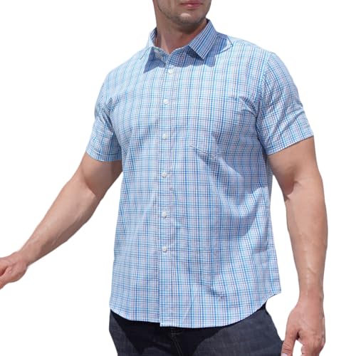 Beste Freundin Geschenke Herren Hemd Kurzarm Kariert Shirt Baumwolle Freizeithemd Plus Size Kurzarmhemd Modisch Sommerhemd Sommer Herrenhemd mit Taschen Button Down von BFSWL