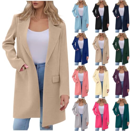 Blazer Damen Elegant Schwarz Lang – Blazer Damen Elegant Lang – Lässig Langarm Longblazer – Lockere Einfarbig Blazerjacke – Herbst Open Front Anzugjacke von BFSWL