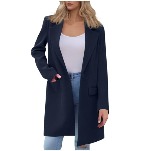 Blazer Jacke Damen Schwarz – Blazerjacke Damen Elegant – Lässig Lang Einfarbig Blazer – Locker Einreihige Anzugjacke – Modisch Cardigan mit Offener Vorderseite von BFSWL