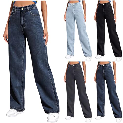 Boyfriend Jeans Damen Baggy High Waist Jeanshose Stretch Wide Leg Mom Jeans Weites Bein Straight Denim Hosn Vintage Y2K Damenjeans von BFSWL