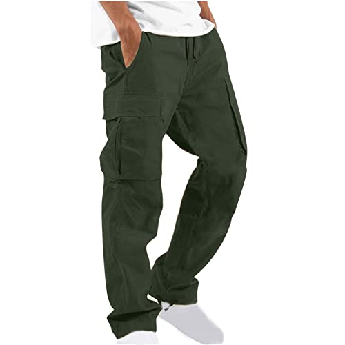 Cargohose Herren Baggy Baumwolle Cargo Hose Stretch Chino Hose Fitness Jogginghose Leichte Sommerhose Kordelzug Taille Sporthose Freizeithose Wanderhose Autumn Stoffhose Arbeitshose mit Taschen von BFSWL