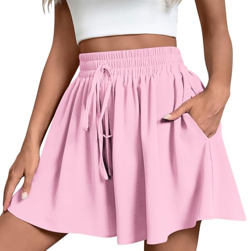 Damen Kurze Hose Sommer Hosenrock mit Taschen Baggy Weites Bein Culotte Shorts Stretch Hohe Taille Kurze Strandhose von BFSWL