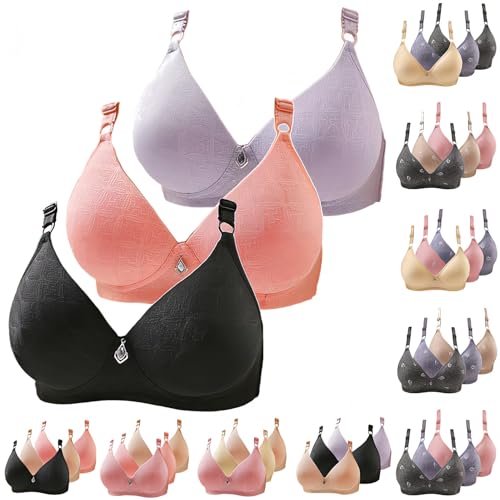 Der Discounter 3er Pack BH Damen Ohne Bügel Leichte Luftig Push Up Baumwolle BH Große Größen Bralette mit Verstellbarem Trägern Große Brüste Starker Halt Ungepolstert Dessous Weich Bequem von BFSWL