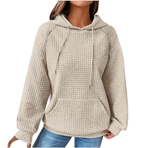 Der Discounter Hoodie Damen Oversize Dünne Waffel Pullover Freizeit Kapuzenpullover Autumn Langarm Sweatshirt Kordelzug Kapuze Pulli Einfarbig Langarmshirt Locker Bequem Oberteile Tops mit von BFSWL