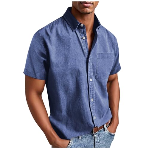 Freizeithemd Herren Kurzarm Bügelfrei Hemd Große Größen Sommerhemd Business Hemden mit Taschen Sommer Knopfleiste Herrenhemd Regular Fit Kurzarmhemd von BFSWL