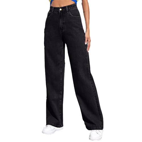 Jeans Baggy Damen Boyfriend Jeans mit Gummizug Stretch Wide Leg Jeanshose Vintage High Waist Denim Hosn Weites Bein Freizeithose Y2K Jeanshose mit Taschen Damenjeans Streetwear von BFSWL