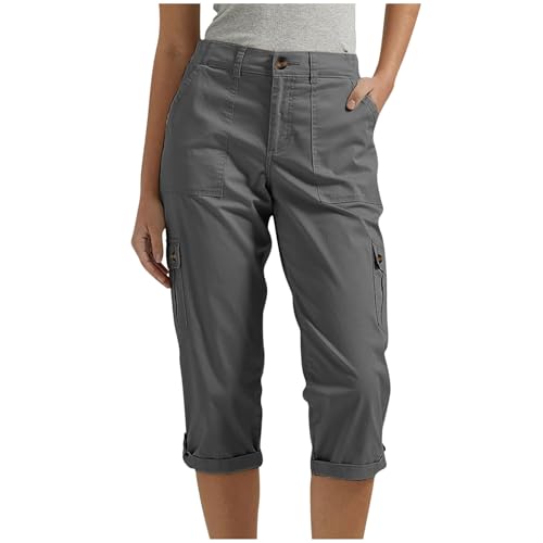 Jugendweihe Geschenke Mädchen Caprihose Damen Sommer Cargohose Leicht Einfarbig 3/4 Hose Straight Freizeithose Musselin Sommerhose Freizeit Bequem Stoffhose Lockere Passform von BFSWL