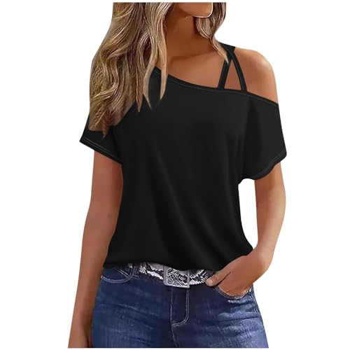 Jugendweihe Geschenke Mädchen T Shirt Damen Schulterfrei Tshirt Spaghettiträger T-Shirt Kurzarm Oberteile Sommer Lässig Bluse Modisch Strtch Tunika Fließend Pullover Shirt Locker von BFSWL