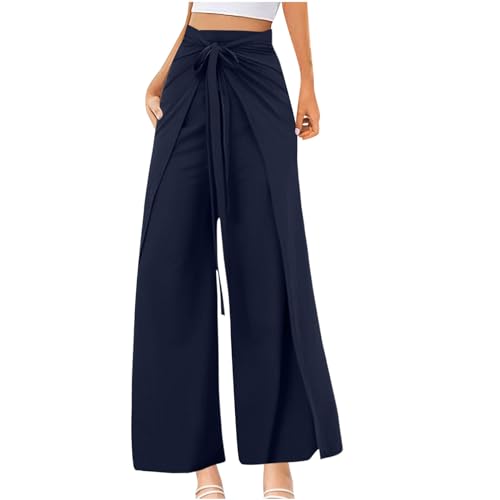 Jugendweihe Geschenke Mädchen Yogahose Damen Lang Weite Bein Hose Baggy Freizeithose mit Schlitz Elegant Wickelhose zum Binden Leicht High Waist Stoffhose Lockere Passform von BFSWL