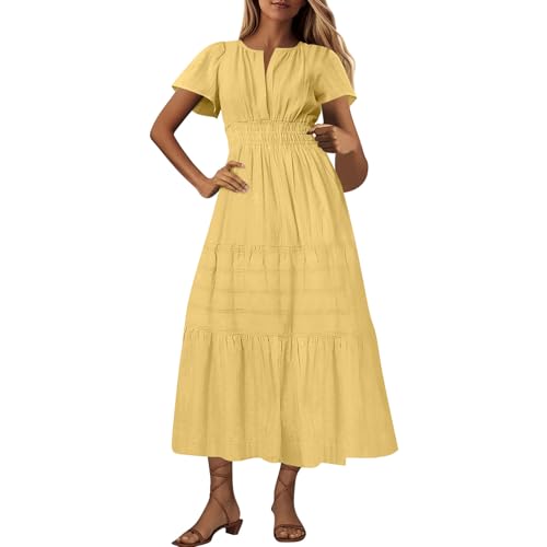 Kleid Damen Sommer Midi Freizeitkleid Boho Strandkleid mit Elastischer Bund Elegant Kurzarm Sommerkleid A-Linien V-Ausschnitt Midikleid 2025 Neues Urlaub Gestuftes Kleid Kleid Damen Sommer Midi Freizeitkleid Boho Strandkleid mit Elastischer Bund Elegant Kurzarm Sommerkleid A-Linien V-Ausschnitt Midikleid 2025 Neues Urlaub Gestuftes Kleid von BFSWL