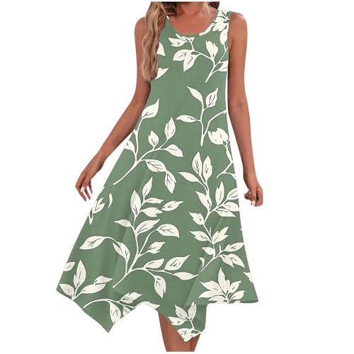 Kleider Damen Sommer Ärmellose Strandkleid Spaghettiträger Boho Kleid Blumendruck Sommerkleid Elegant Wadenlang Trägerkleid A Linien Midikleid mit Taschen Urlaub Freizeitkleid Summer Dress von BFSWL