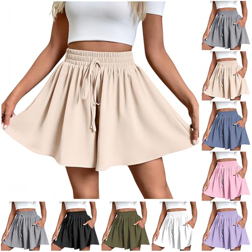 Kurze Hose Damen Sommer Weites Bein Hosenrock Freizeit Stretch High Waist Shorts Urlaub A Linie Sommerhose mit Taschen Kurze Hose Damen Sommer Weites Bein Hosenrock Freizeit Stretch High Waist Shorts Urlaub A Linie Sommerhose mit Taschen von BFSWL