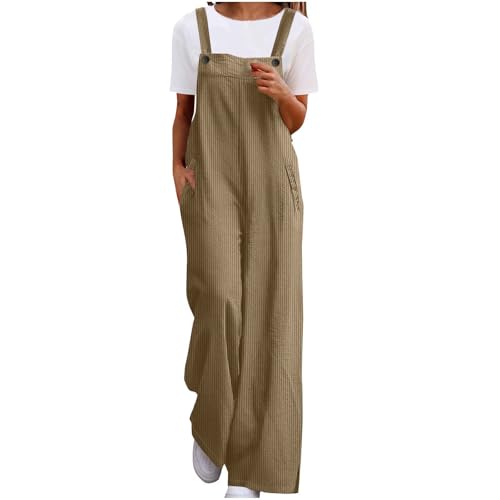 Latzhosen für Damen Einfarbig Cord Trägerhose Einstellbar Träger Jumpsuit Modisch Ärmellos Lange Overall Weites Bein Bib Pants mit Taschen Locker Freizeithose Romper Sommer Arbeitshose Strampler von BFSWL