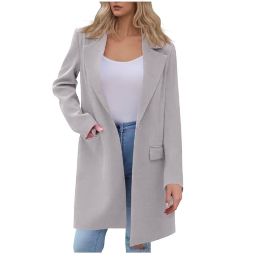 Longblazer Damen Grün – Blazer Damen Elegant Lang – Lässig Langarm Longblazer – Lockere Einfarbig Blazerjacke – Herbst Einreihige Jacke mit Offener Vorderseite von BFSWL