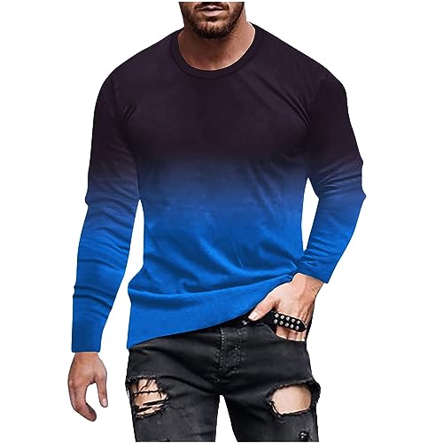Meine Bestellungen Anzeigen T-Shirts für Herren Langarm Freizeit Tshirt Farbverlauf Bedrucken Pullover Große Größen Langarmshirt Dünne Männer Oberteile Autumn Rundhals Shirt Regular Fit von BFSWL