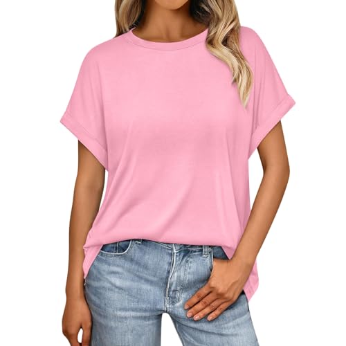 Oversize Shirt Damen Schwarz – Sommer Fledermausärmel T-Shirt – Basic Einfarbig Kurzarm Oberteile – Casual Bequem Rundhals Tops Oversize Shirt Damen Schwarz – Sommer Fledermausärmel T-Shirt – Basic Einfarbig Kurzarm Oberteile – Casual Bequem Rundhals Tops von BFSWL