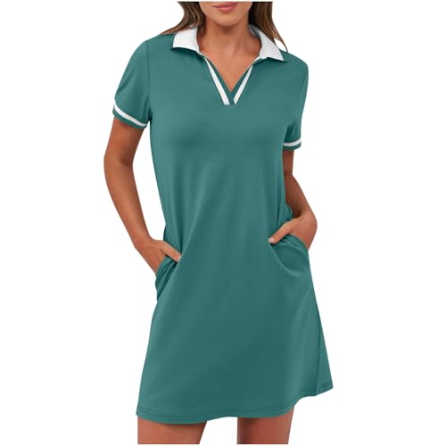 Polokleid Damen Sommer Revers Minikleid Knielang Freizeitkleid Kurzarm Sommerkleid Einfarbig Golf Kleid Kurze Shirtkleid mit Taschen Leichte Bequem Sportkleid Lässiges Tennis Kleider von BFSWL