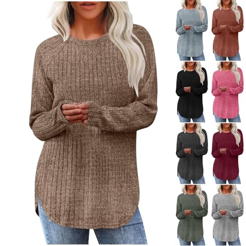Prime to Day Deals Today 2024 Pullover Damen Elegant Strickpullover Longpullover mit Schlitz Stretch Strick Langarmshirt Einfarbig Langarm Sweatshirt Locker Autumn Pulli Lang Bequem von BFSWL
