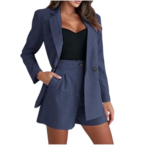 Sommer Blazer Set Damen – Baumwolle Zweiteiler Langarm Blazer & Shorts – Elegant & Bequem für Alltag/Office S-2XL von BFSWL