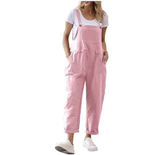 Sommerlicher Jumpsuit mit Taschen – Damen Overall aus Baumwolle-Leinen, Einfarbig und Bequem von BFSWL