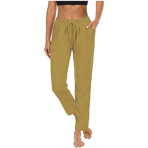 Sporthose Damen Lang High Waist Yogahose Jogginghose mit Kordelzug Gerades Bein Freizeithose Baggy Stretch Sporthose Einfarbig Sport Hosen Leichte Fitnesshose Gym Trainingshose Workout Laufhose von BFSWL