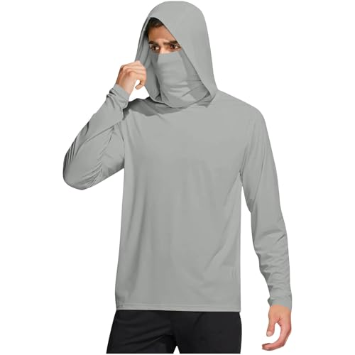 Sun Hoodie Herren UV-Schutz Langarm Kapuzenpullover UPF 50+ T-Shirt mit Maske und Kapuze Sommer Sonnenschutz Funktionsshirt Atmungsaktiv Schnelltrocknend Rashguard Leichte Kapuzenshirt für Angeln von BFSWL