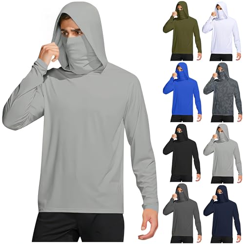 Sun Hoodie Herren UV-Schutz Langarm Kapuzenpullover UPF 50+ T-Shirt mit Maske und Kapuze Sommer Sonnenschutz Funktionsshirt Atmungsaktiv Schnelltrocknend Rashguard Leichte Kapuzenshirt für Angeln von BFSWL