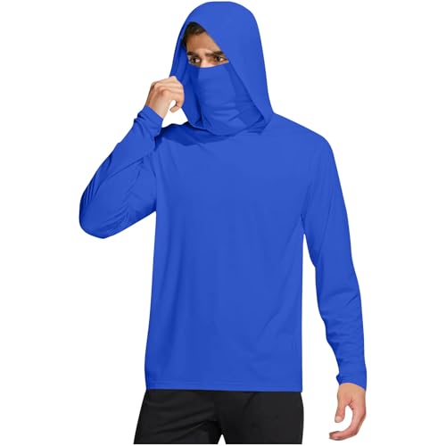 Sun Hoodie Herren UV-Schutz Langarm T-Shirt mit Maske und Daumenloch Sommer UPF 50+ Kapuzenpullover Sonnenschutz Kapuzenshirt Langarmshirt Schnelltrocknend Funktionsshirt Atmungsaktives Rashguard von BFSWL